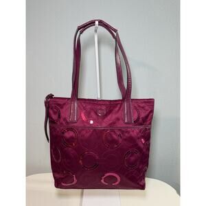 RARE COACH PASSION BERRY MAGENTA PINK SATIN SEQUINS SIGNATURE "C" TOTE BAG